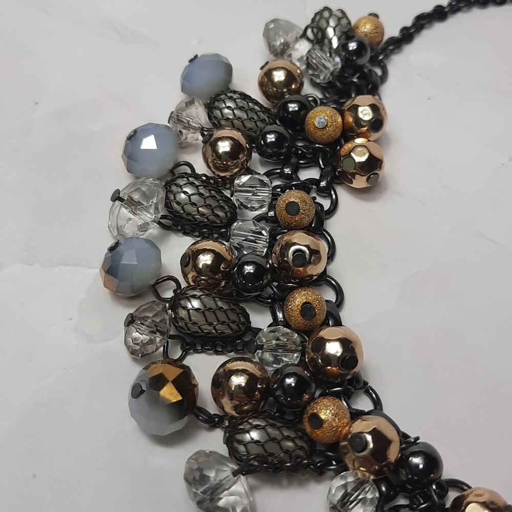 Cluster Bead Bib Necklace Gold/Blue - Picture 2 of 7